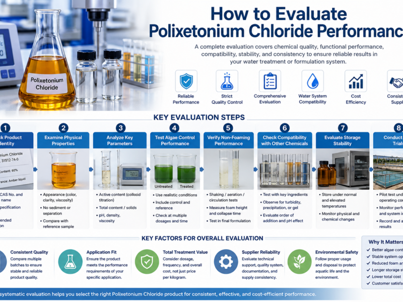 Laboratory evaluation of amber transparent Polixetonium Chloride,31512-74-0, for active content, viscosity, pH, density, and water-treatment performance