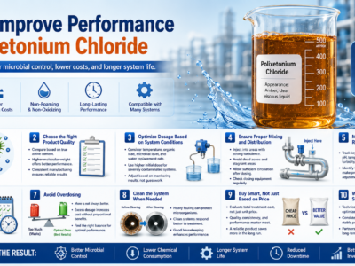 How to improve the performance of Polixetonium Chloride，31512-74-0, with proper dosing, consistent product quality, and optimized industrial water treatment practices, featuring amber transparent viscous liquid in a laboratory beaker