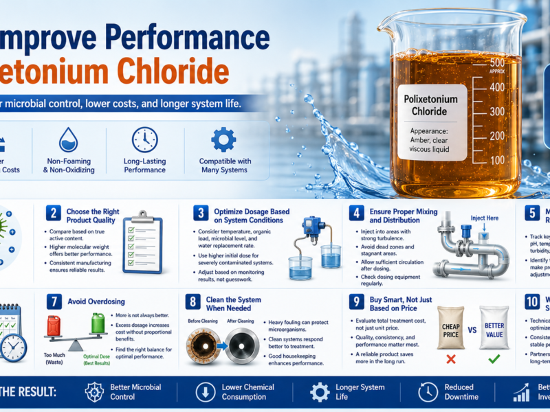 How to improve the performance of Polixetonium Chloride，31512-74-0, with proper dosing, consistent product quality, and optimized industrial water treatment practices, featuring amber transparent viscous liquid in a laboratory beaker