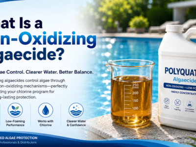 Non-oxidizing Polyquat 60 algaecide with amber transparent viscous liquid for low-foaming algae control in swimming pools