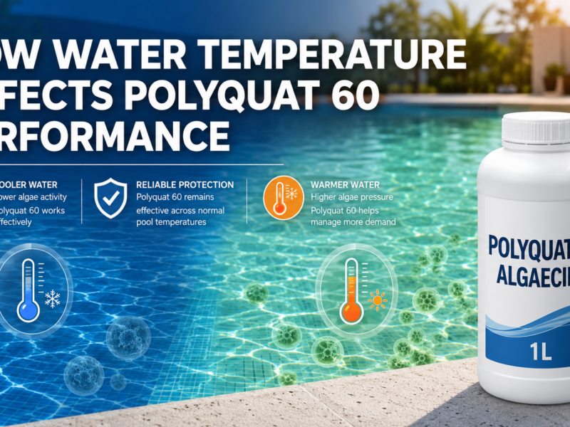 How water temperature affects Polyquat 60 performance, comparing lower algae activity in cooler pool water with higher algae pressure in warmer water.