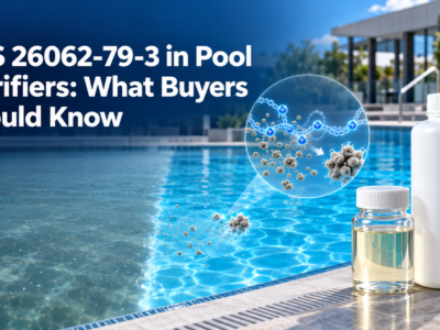 PolyDADMAC CAS 26062-79-3 pool clarifier gathering fine suspended particles as cloudy swimming pool water becomes crystal clear.